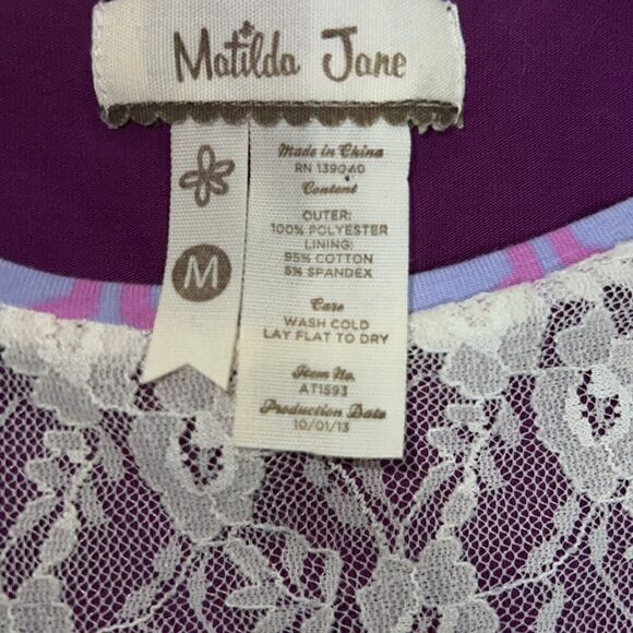 Matilda Jane Clothing MJ Pippenger Peplum Top Lace Cap Sleeve Purple sz M Medium - Picture 4 of 8